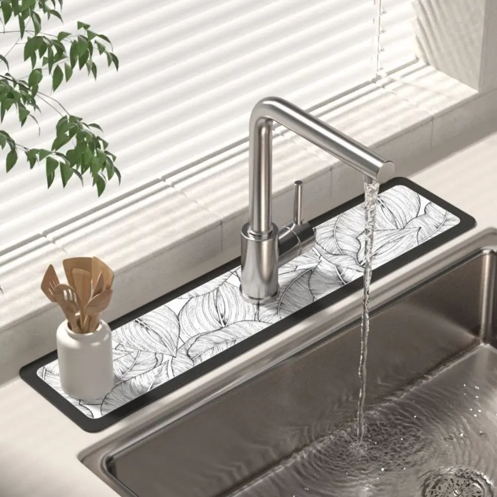 1Pcs Diatom Mud Faucet Mat Water Ripples Kitchen Bathroom Drainage Pad Wash Basin Large Sink Splash Pad Countertop Protector