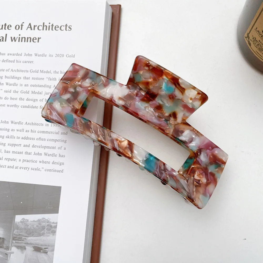 

French Style Rectangular Hollow Hair Claw Colorful Large Size Acetic Acid Hair Clip Leopard Print Geometry Shark Clip Travel