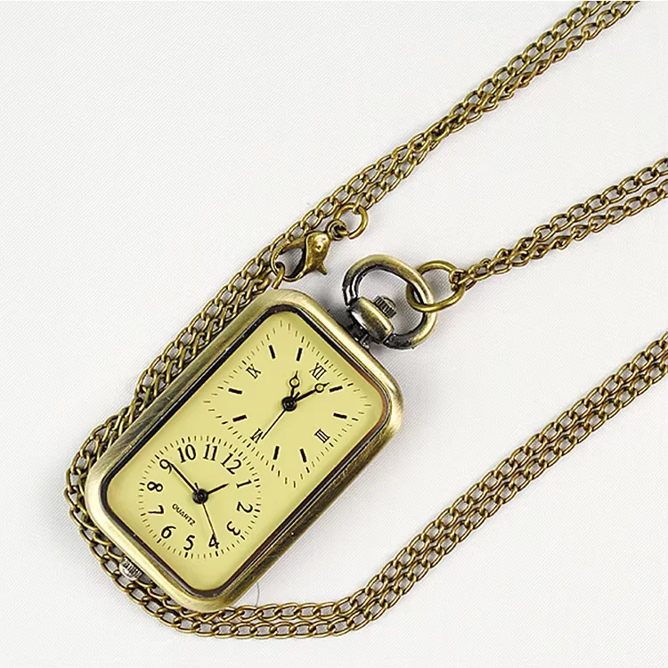 8010  Unique of Double Dial Rectangular Nostalgic Roman Arabic Table Calligraphy Design Bronze Fashion Gift Men And Women