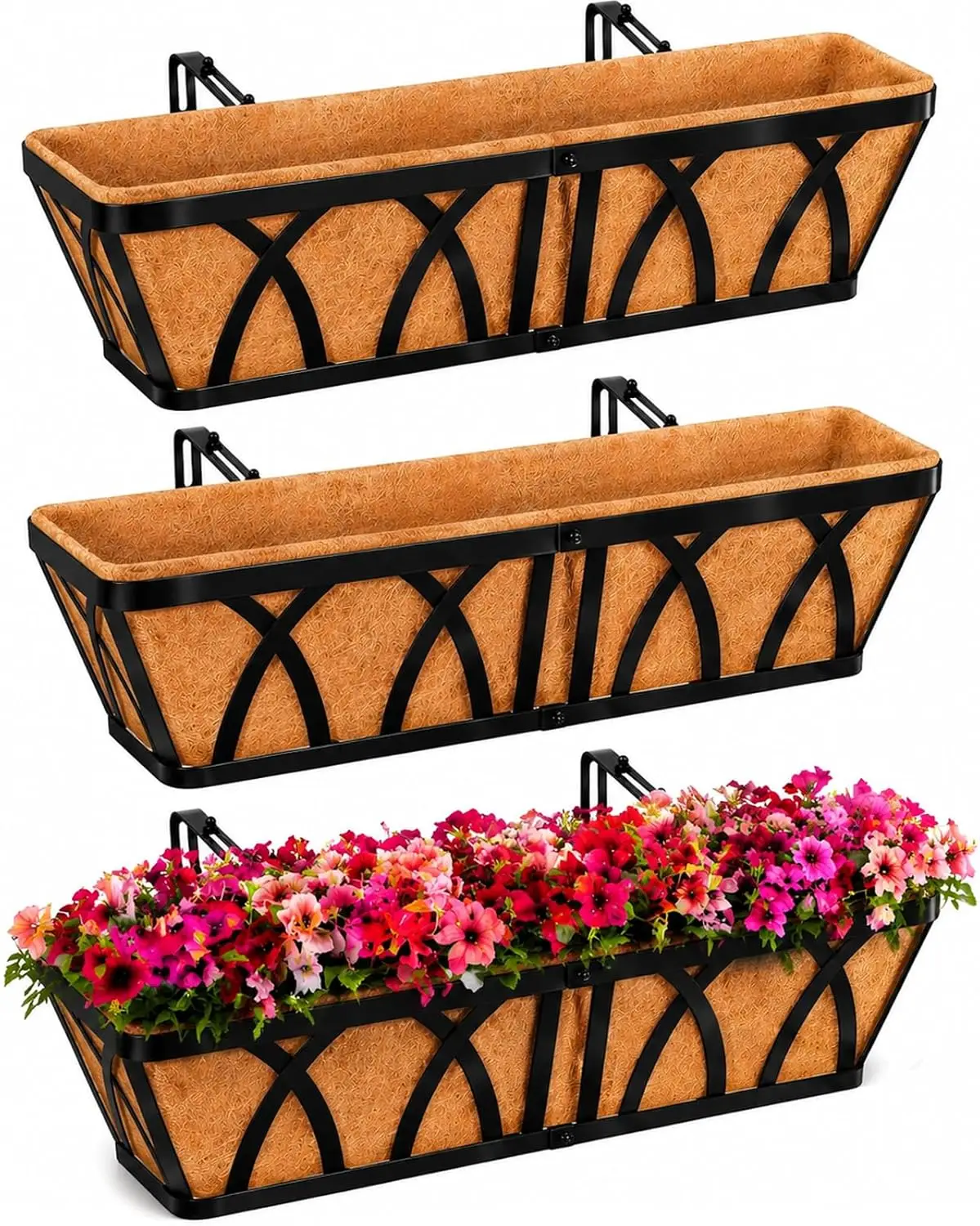 

Balcony Railing Planter Window Boxes - 3 Pack 24 Inch Planter Box, Balcony Planters Railing Hanging