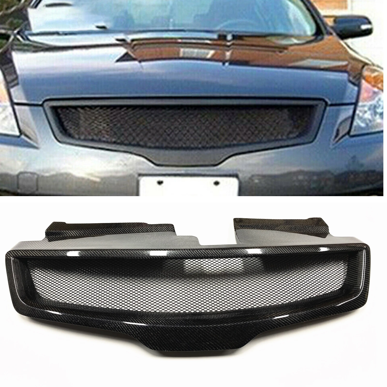 

Front Grille For Nissan Altima Sedan 2007-2009 4 Door Grill Real Carbon Fiber/Fiberglass Upper Bumper Intake Hood Mesh Grid Kit