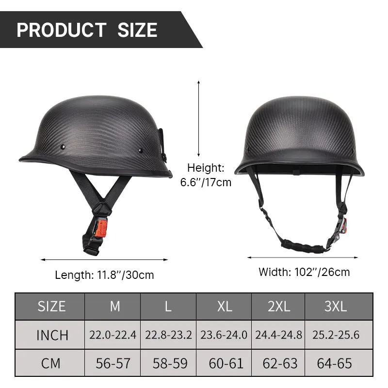 World War II German Matt Black Carbon Fiber Motorcycle Helmets Ultra Light Carbon Shell Safety Cap DOT Approved 1/2 Half Helmet