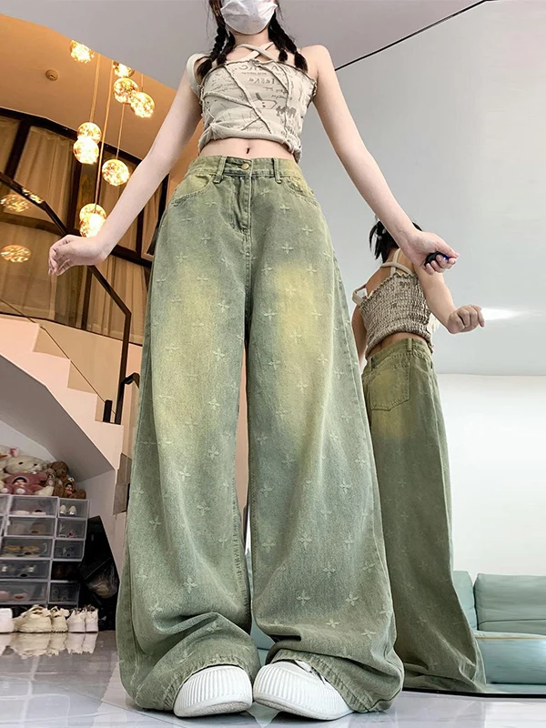 

Джинсы женские с высокой талией, широкими штанинами, из плотного денима, свободного прямого кроя, с эффектом похудения, повседневные