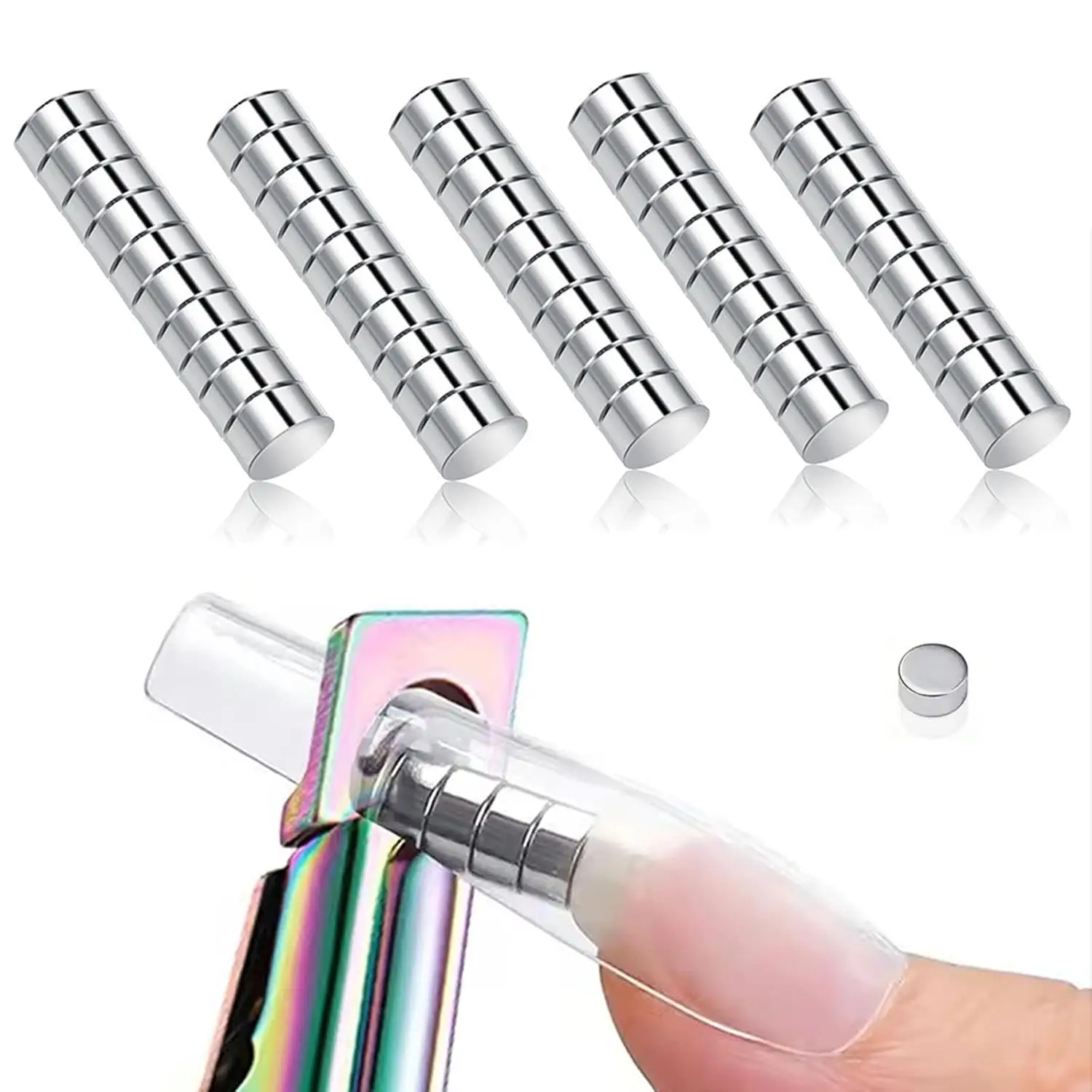 10/50PCS Mini Round Magnets Cylindrical Multi Cat Eye Magnet Nail Art Tools for Measuring Artificial Nail Length Acrylic Nail
