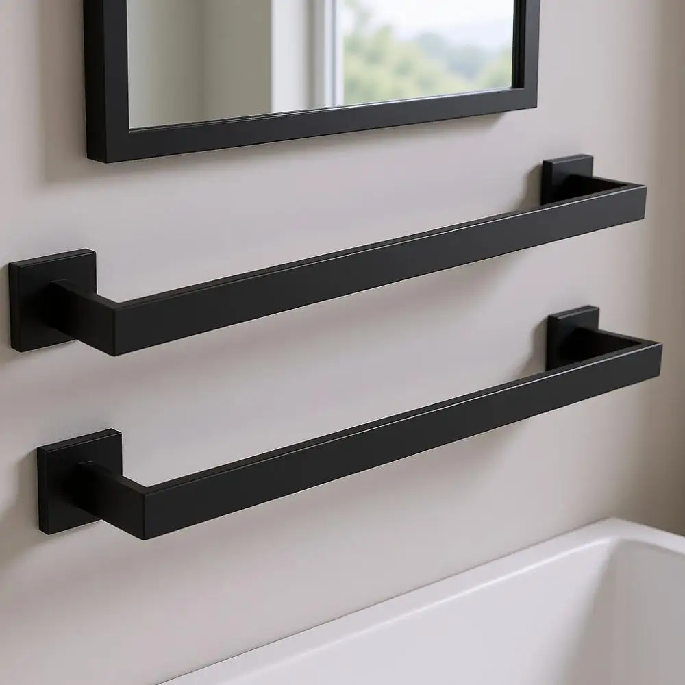 

24-дюймовые матовые черные квадратные держатели для полотенец, настенные вешалки для полотенец из нержавеющей стали для ванной и кухни