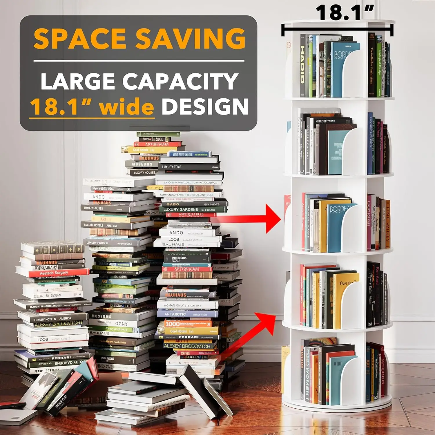 

Spaceaid 5 Tier Rotating Bookshelf Tower, Spinning Bookcase Lazy Susan, Revolving 360 Book Shelf Storage Round Carousel,
