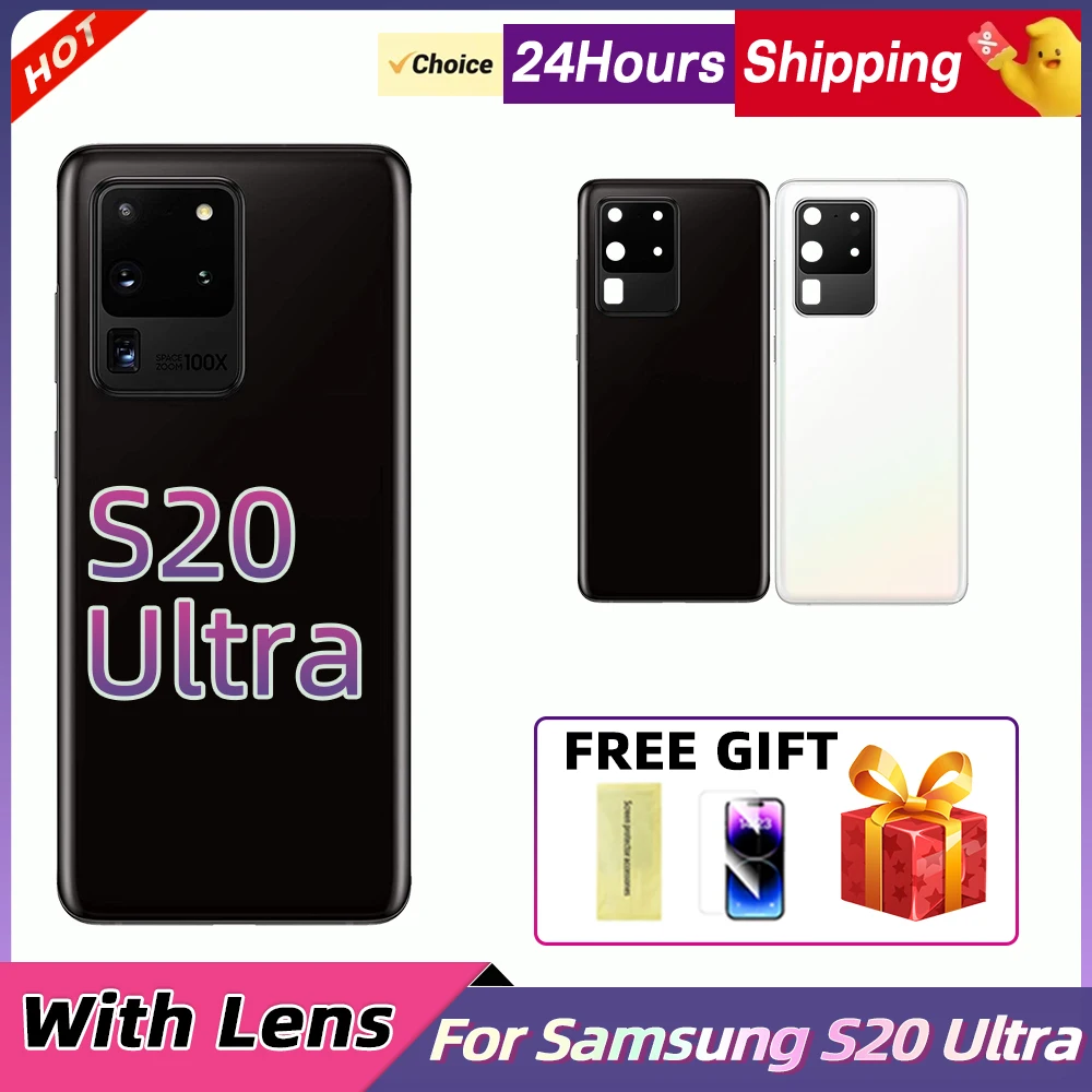 Coque arrière pour Samsung Galaxy S20 Ultra, panneau en verre de remplacement pour la batterie, boîtier arrière, objectif de caméra pour S20U
