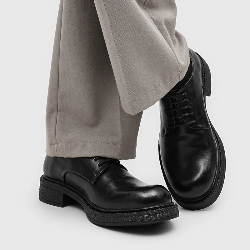 Men Platform Derby Shoes Black Retro British Style Casual Simple Business Lace-up Leather Shoes Formal Shoes Men Size 38-46