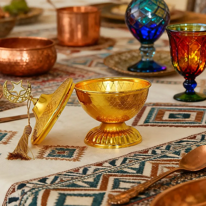 Luxury Festive Dustproof Candy Snack Tray Ramadan Star Moon Tray Treat Ramadan Tableware Decorations