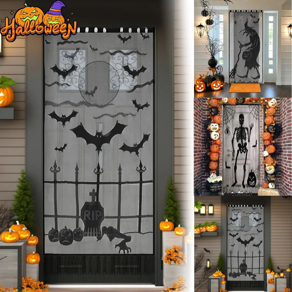Halloween-Kristall-Samt-Fußmatte, Totenkopf-Design, Horror-Käfig, rutschfeste Willkommensmatte, gruseliger Eingangsteppich, Heimdekoration für Küche und Zimmer