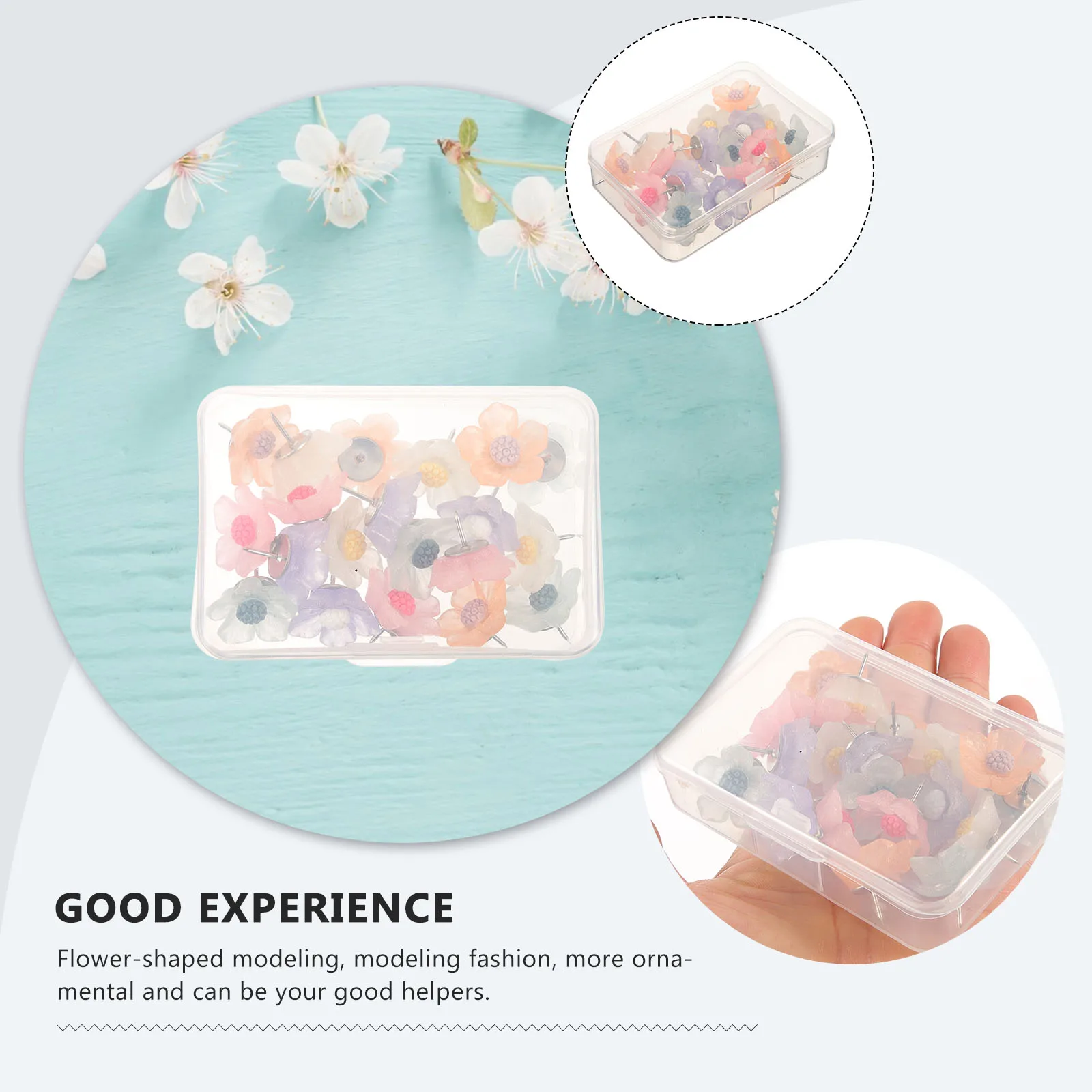 

20pcs Delicate Flower Shaped Pushpins Multi-Function Thumb Tacks Convenient Map Accessories Cork Board Home Office Use Small