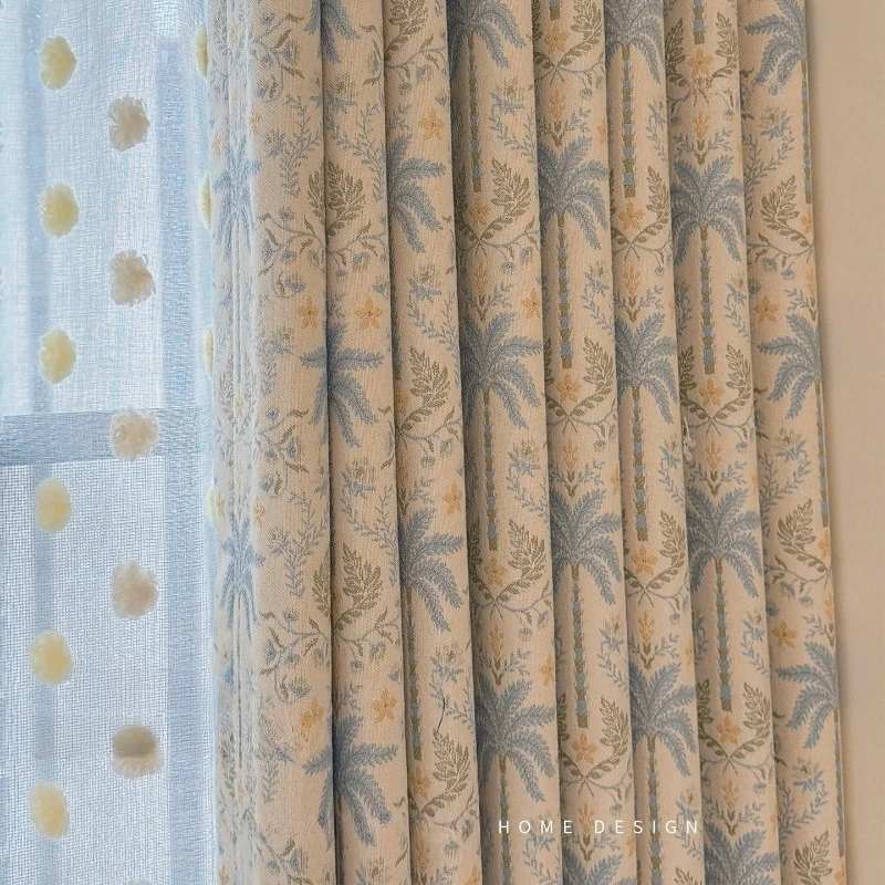 Palm Coast Aqua Blue Yarn-dyed Jacquard Curtains for Living Dining Room Bedroom Luxury Blackout Custom Size Decoration Drapes
