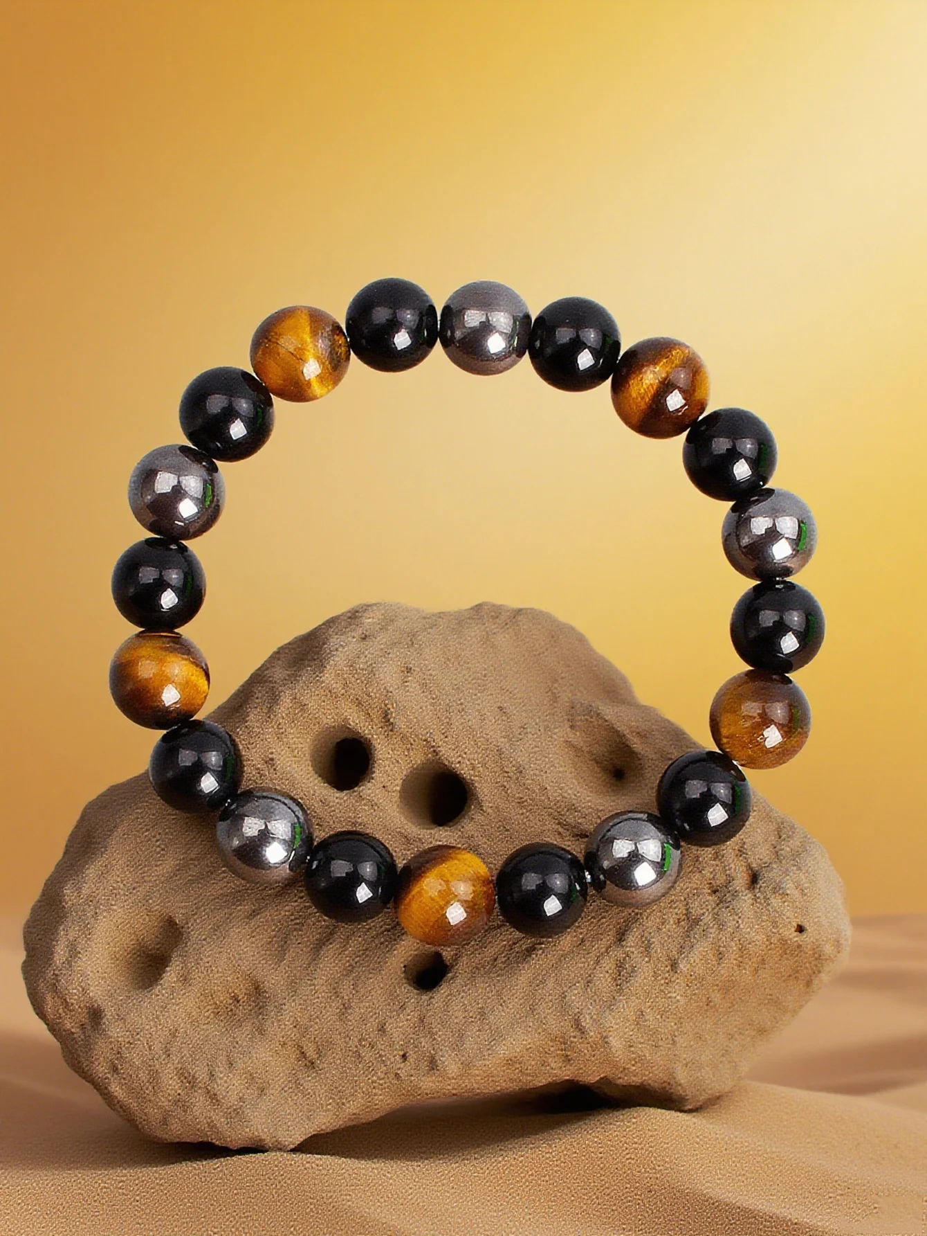 Natural Tiger's Eye Hematite Obsidian Beads Bracelet for Protection Courage Grounding & Spiritual Clarity Energy Boost Jewelry
