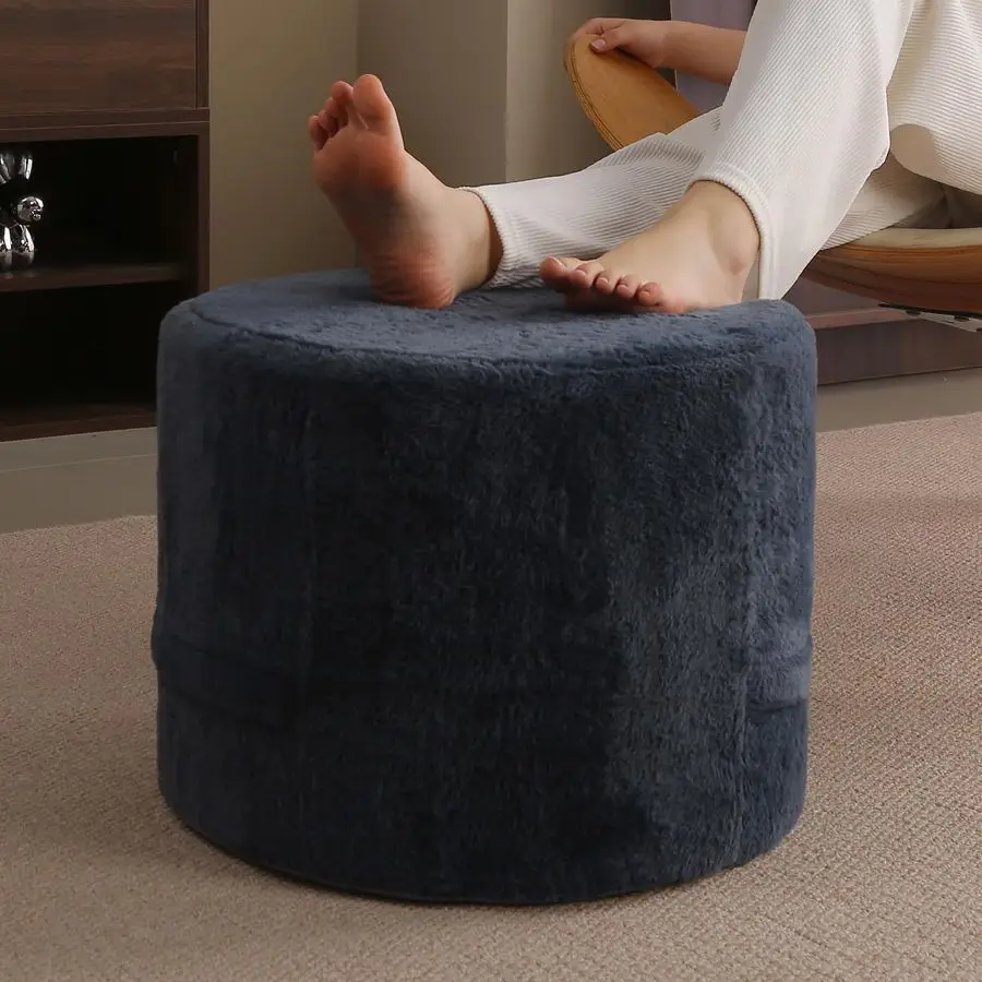 

Stuffed Pouf Ottoman, Round Foot Stool Fluffy Floor Poufs Chair for Living Room Bedroom, Filled Boho Foot Rest for Couch, BlueG