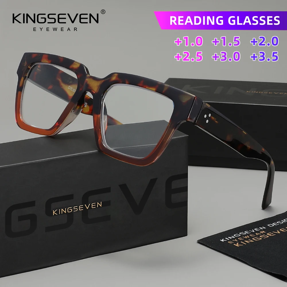 KINGSEVEN Lesebrille für Damen, Retro-Optikgläser 1,0~3,5, quadratische Leoparden-Brille, große Fassung, Damenbrille