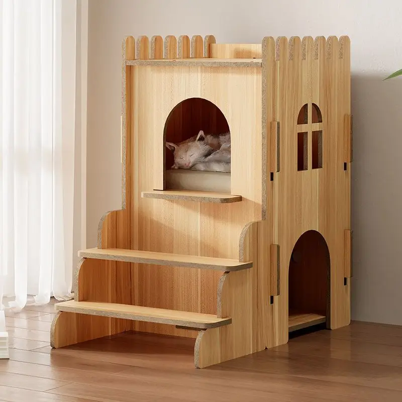 Double-layer  villa climbing frame  bed semi-closed  wooden multi-layer nest cage four-season universal  house