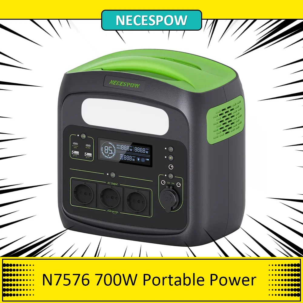 NECESPOW N7576 700W Portable Power Station, 576Wh/180000mAh LiFePo4 Battery Solar Generator, 230V AC Pure Sine Wave,LED Light