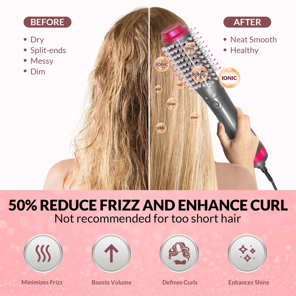 Negative Ionic Blow Dryer Brush Professional Hair Dryer Hot/Cold Air Hair Straightening Brush Electric Hair Brush