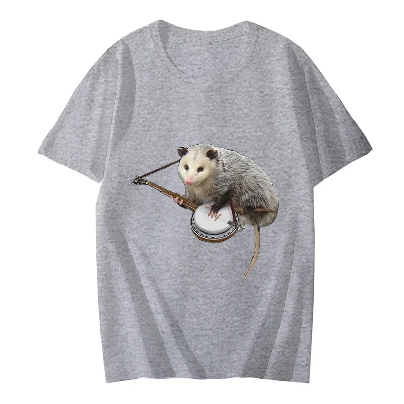 Opossum เสื้อยืดผู้หญิงลายเล่นแบนโจ, เสื้อยืดผู้หญิงแขนสั้นเสื้อเชิ้ตสไตล์วินเทจเสื้อยืดคอกลมฤดูร้อนแฟชั่นลำลองใส่ได้หลายโอกาส Y2k