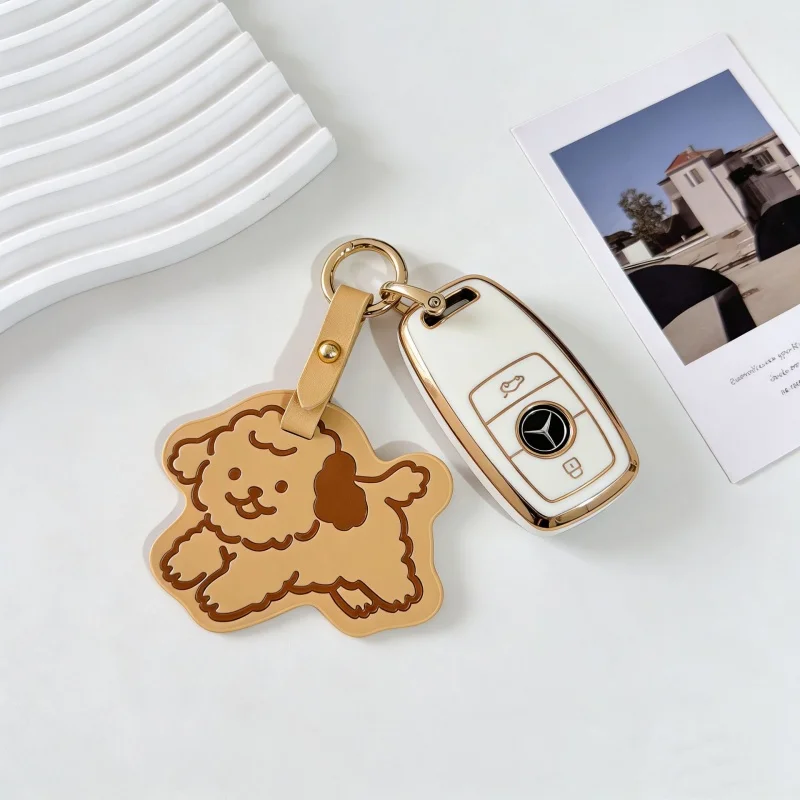 Creative Cute Dog PU Leather Tassel Bag Pendant Car Puppy Keychain Decorative Hanger Birthday Party Gift