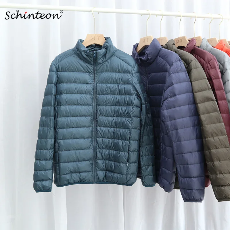 Schinteon Men Ultralight White Duck Down Jacket Thin Coat Stand Collar Spring Autumn Casual Simple Outerwear New