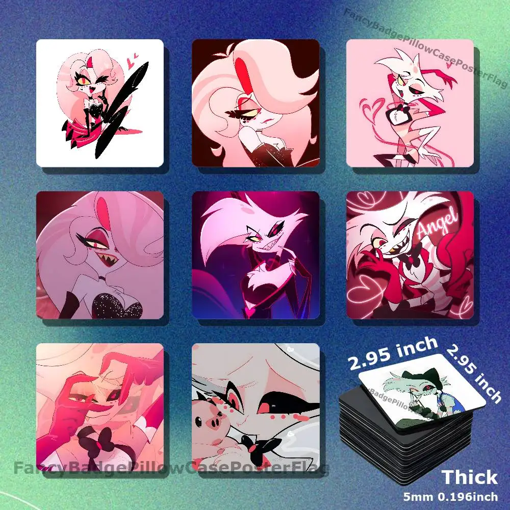 Angel Dust H-Hazbin Acrylic Refrigerator Magnets Square Tiles with Magnetic Sheets for Home Decoration