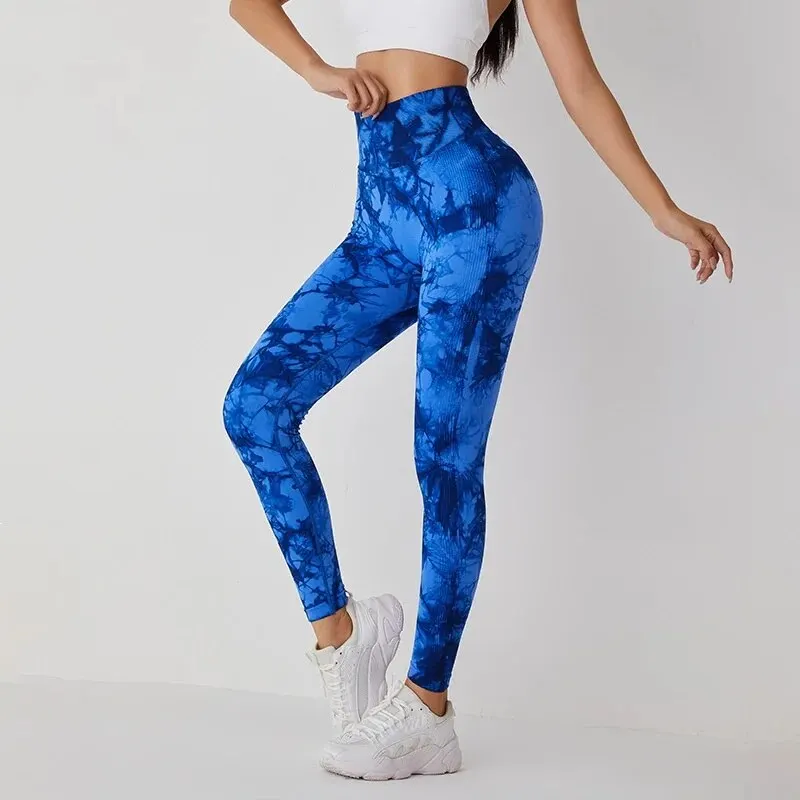 Tie Dye Leggings sans couture pour les femmes taille haute pantalons de yoga, Scrunch Butt Collants élastiques