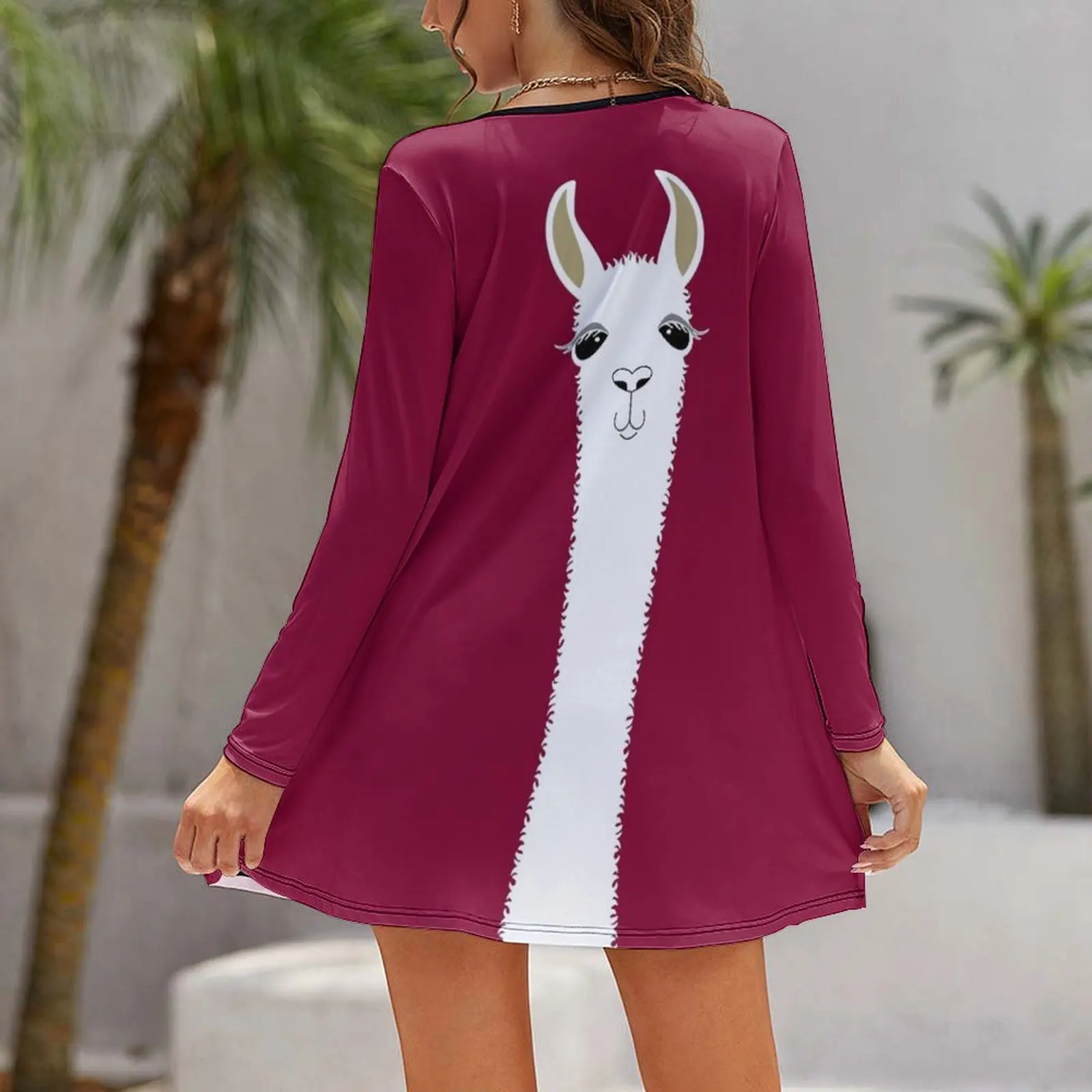 LLAMA PORTRAIT-Vestido de noite solto, roupas femininas, vestidos longos, #3