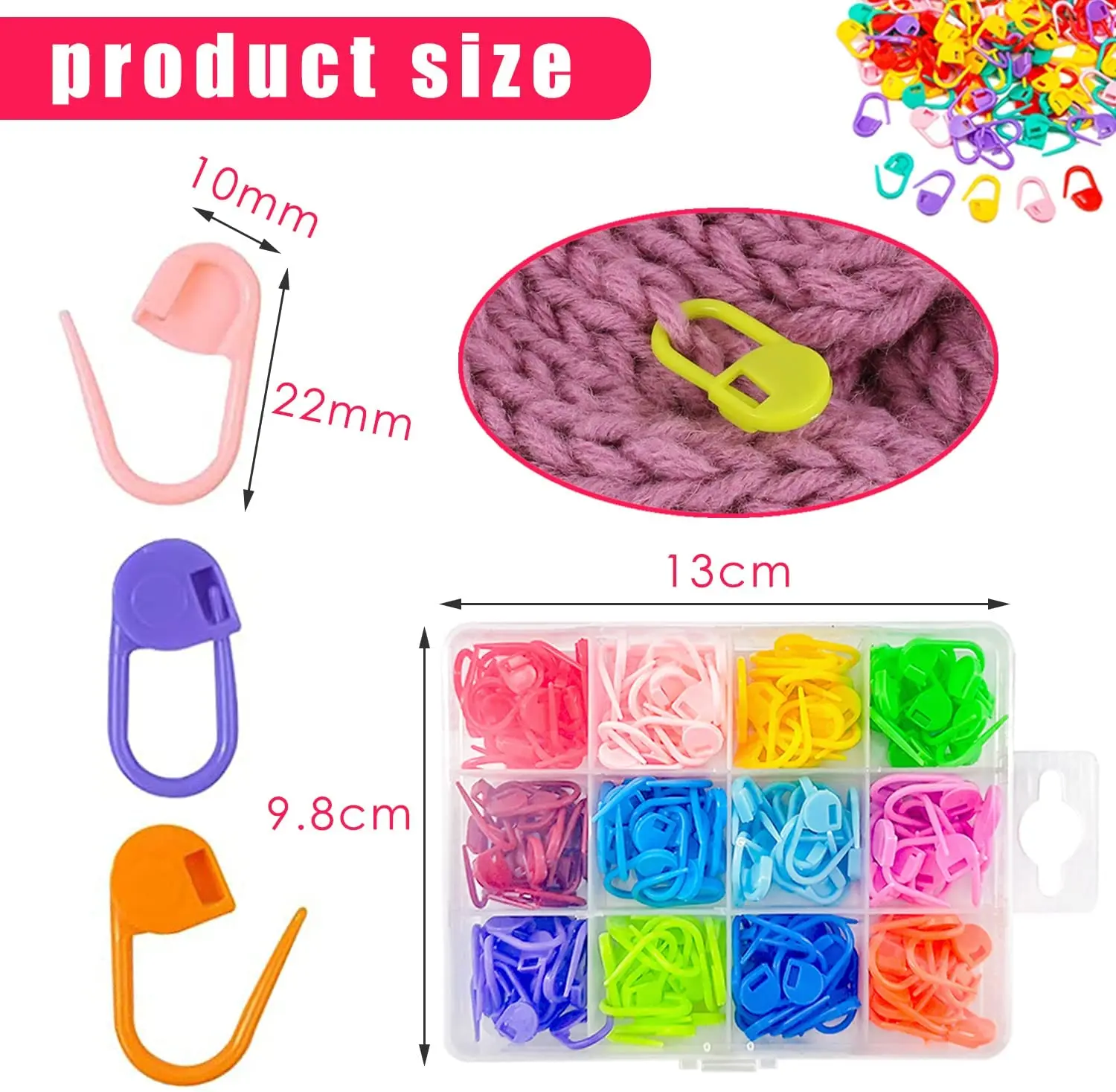 100Pcs Mixed Color Plastic Knitting Tools Locking Stitch Markers Crochet Latch Knitting Tools Needle Colorful Pins Clip Hook