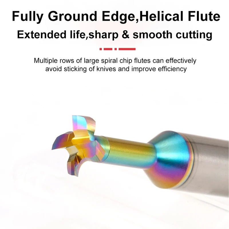 SHAZAM HRC58 4-Flute Colourful Coating Tungsten Steel Carbide Aluminium T-Shape Milling Cutter CNC Mechanical Machining Tools