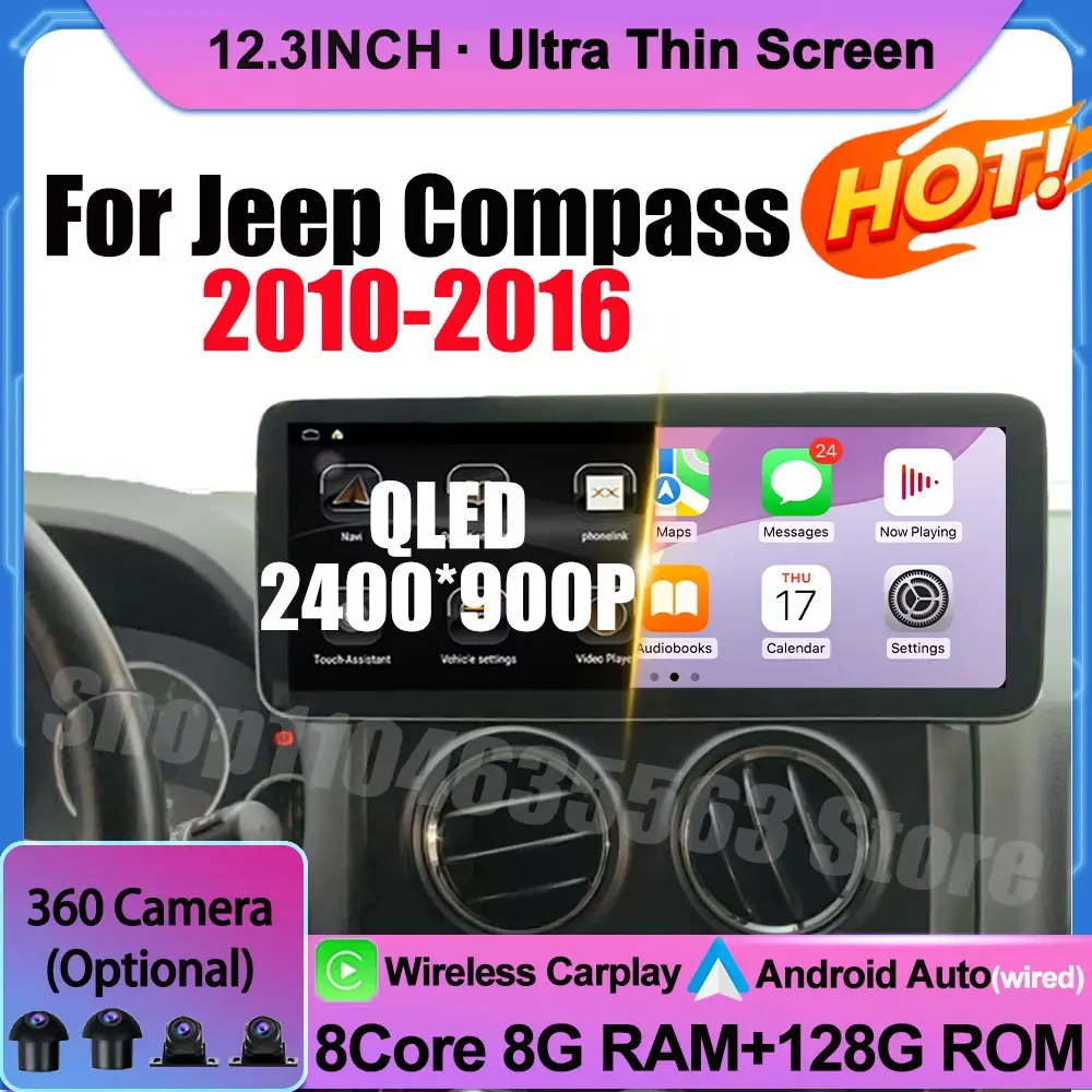 

Android 14 Car Radio For Jeep Compass 2010 2011 - 2016 Multimedia Player Stereo Navigation GPS QLED Screen 2400*900P Head Unit