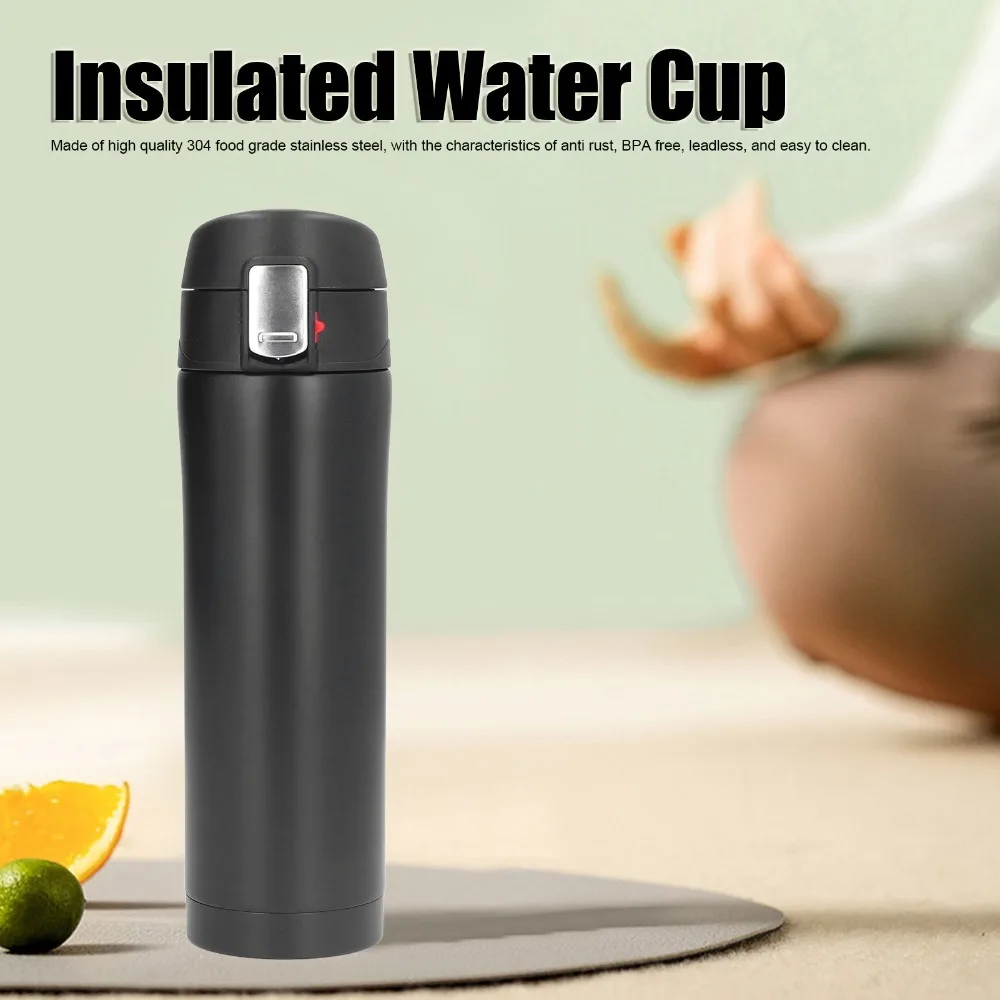 Rustless Bounce Lid Tumbler Leakproof Lock One Click Open Lock Buckle Cup 500Ml Vacuum Inner Portable Bottle Office Daily