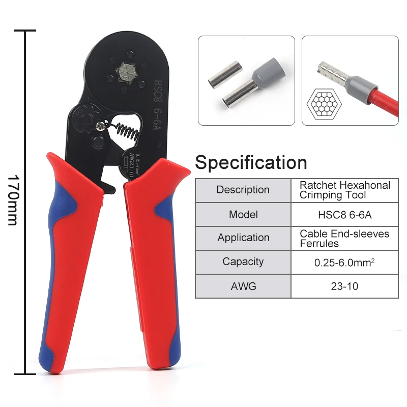 Boxed Tubular Terminal Crimping Sleeve Terminal Ferrule Insulated Cable Wire Connector Set HSC8 6-4A 6-6A Crimper Tools Kit
