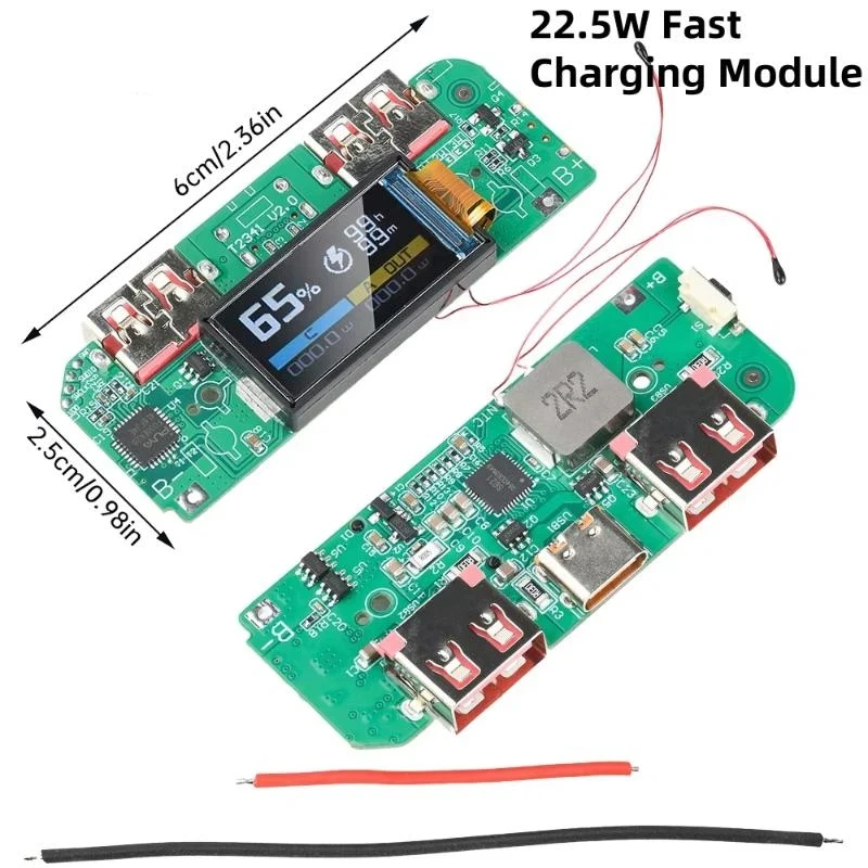 1 Set 22.5W TFT Color Screen Digital Display Mobile Power Supply Motherboard 3.7V Lithium Battery DIY Fast Charging Module