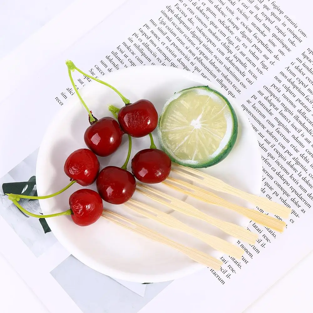 

BBQ Pastry Environmental Skewers Wooden Picks Cherry Food Utensil Party Bamboo Disposable Fruit Forks