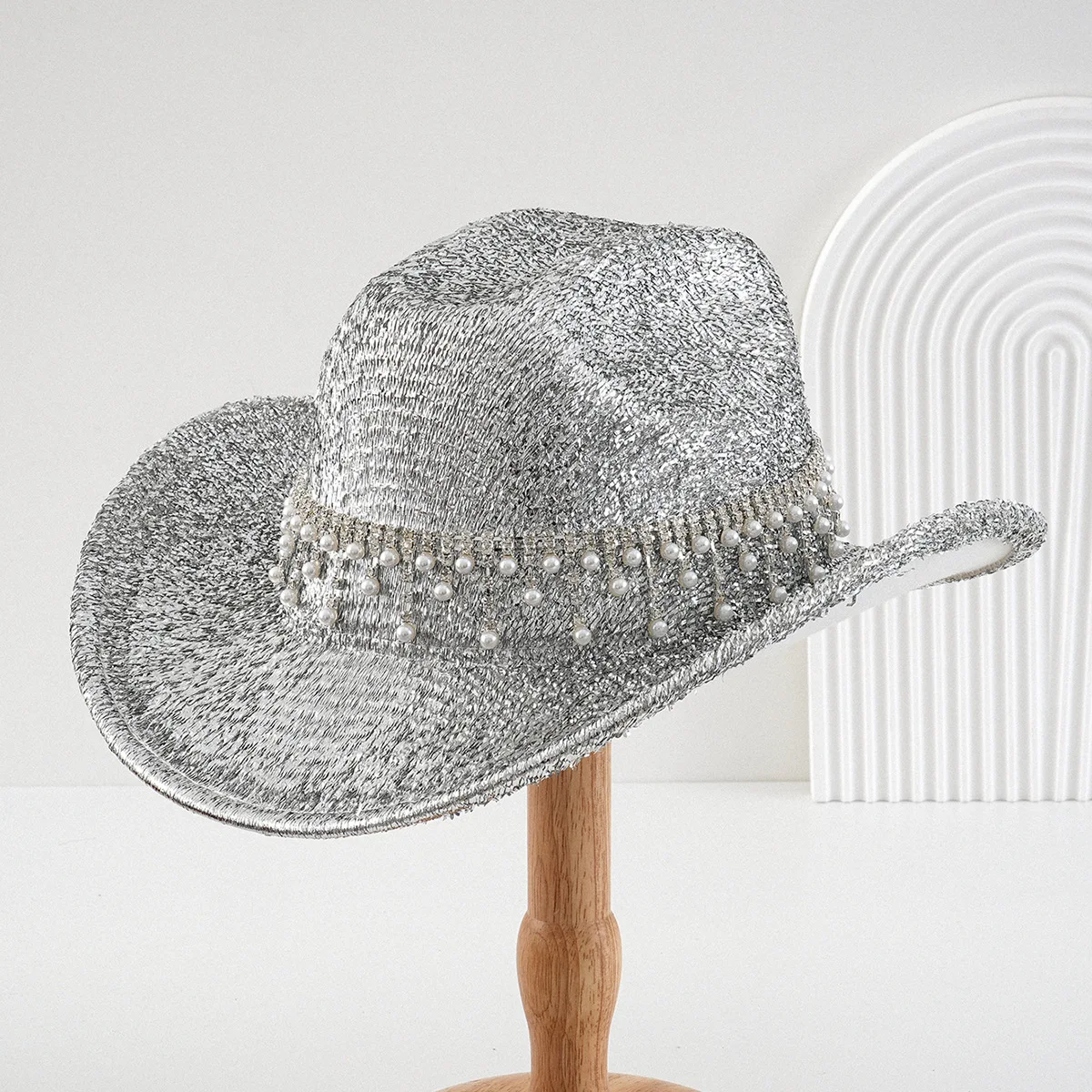 Bride Letter Pearl Rhinestone Fringe Cowboy Hat Bridal Shower Hen Night Rave Party Halloween Cosplay Special Occasion Women Top