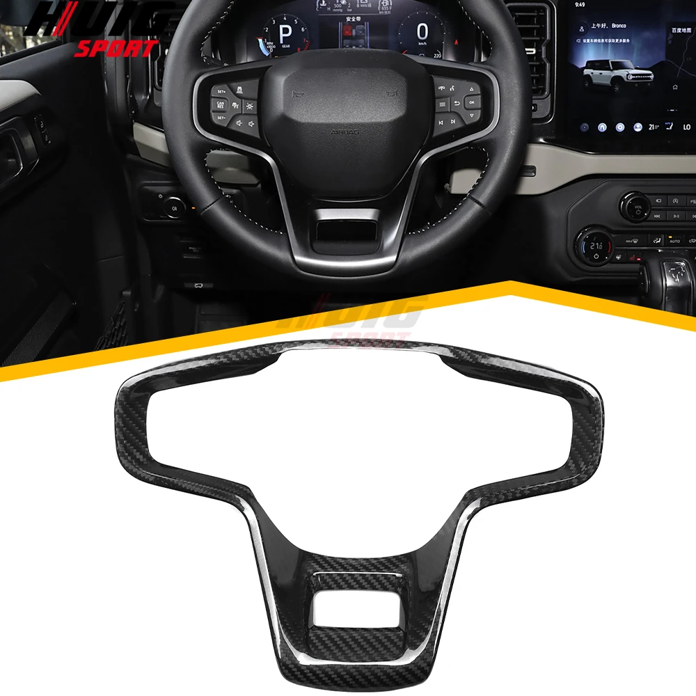 Real Carbon Fiber Car Interior Parts Console Steering Wheel Panel Cover Trim Accessories For Ford Bronco 2021 2022 2023 2024