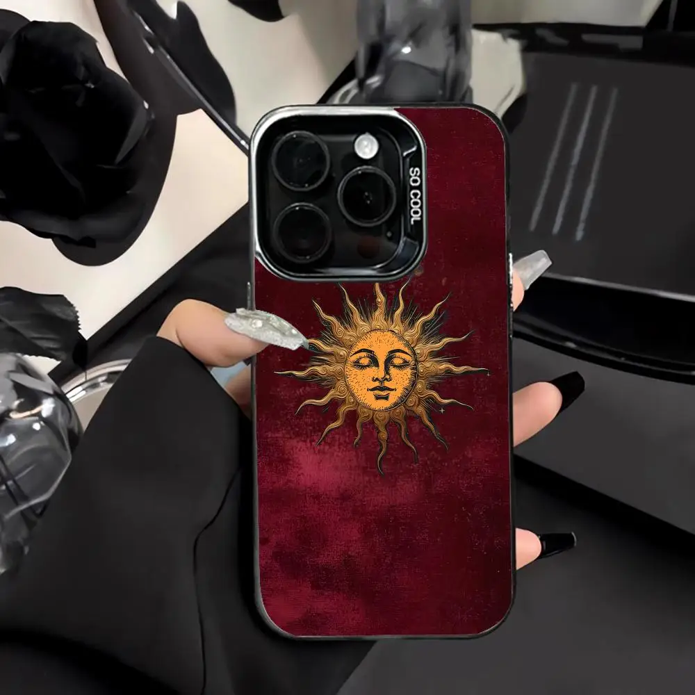 

Retro Sun Red Design Mobile Phone Case Shockproof and Anti Slip Frosted Suitable for iPhone 16 15 14 13 12 11 Pro Max Plus Mini
