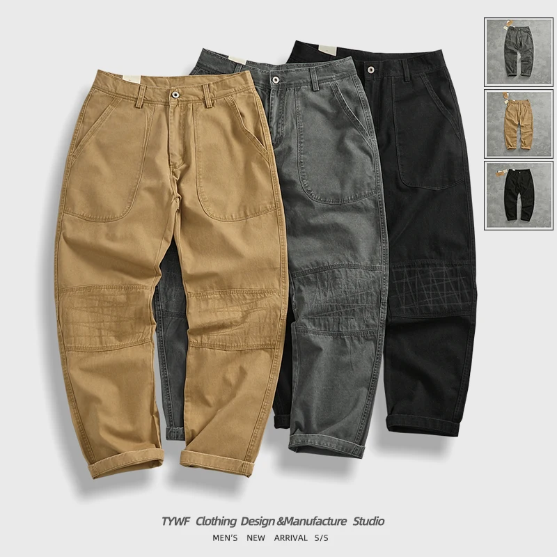 

Хлопковые рабочие брюки в стиле ретро, мужские повседневные лоскутные брюки для отдыха с конусом, модные городские дышащие брюки, всесезонные
