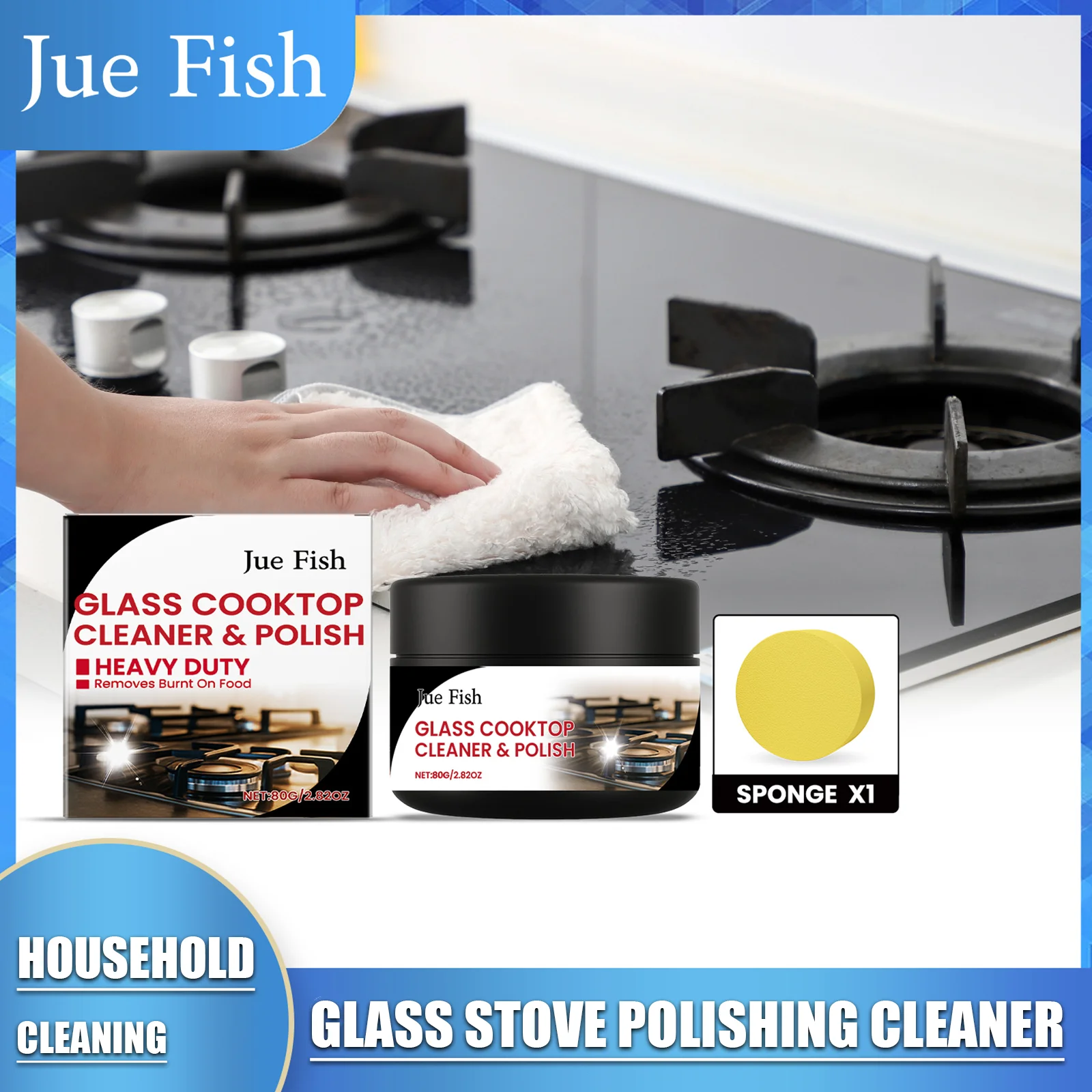 Jue Fish Glass Stove Polishing and Cleaning Agent for Removing Coke Stains, Scale, Tempered Glass Induction Cooker