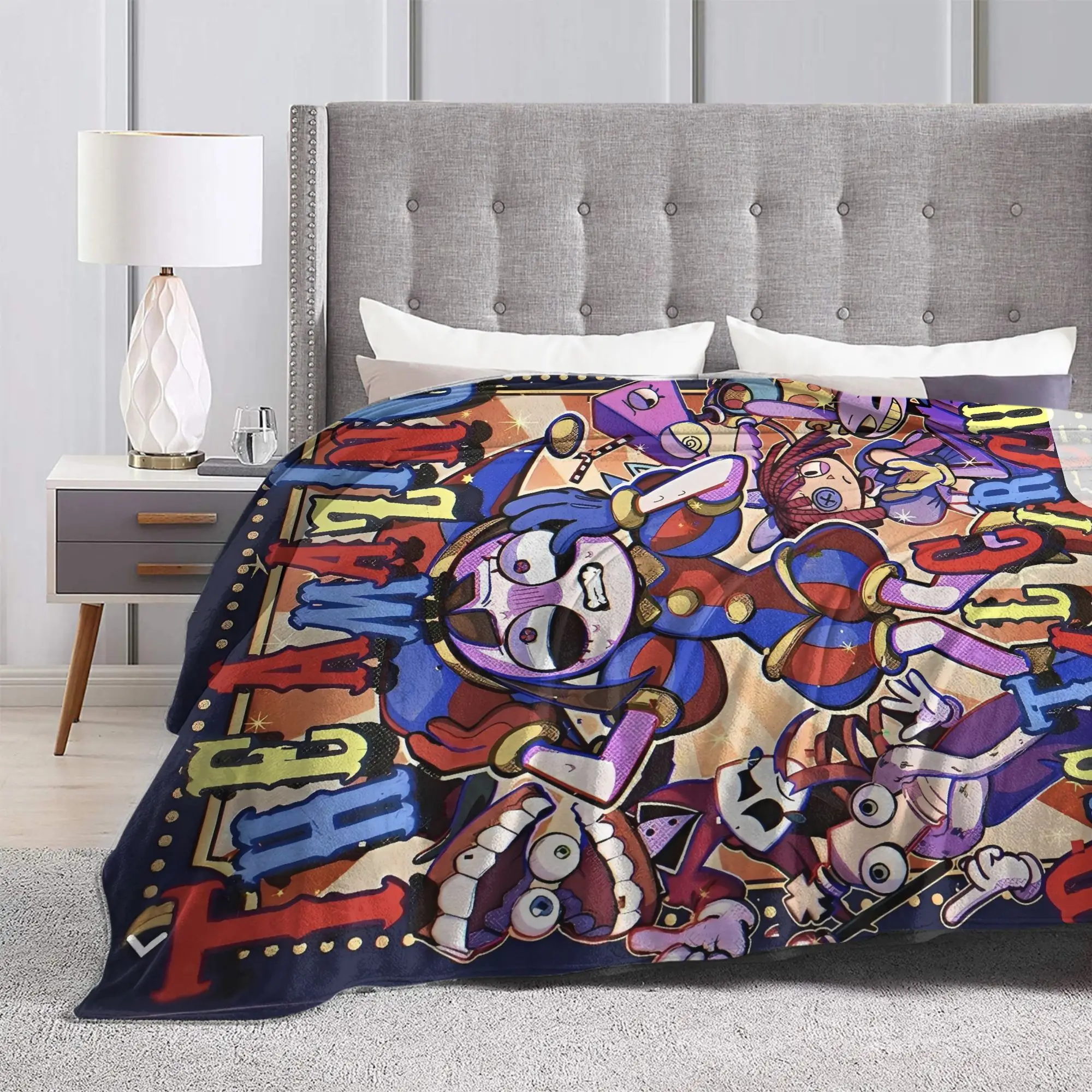 أنيمي المذهلة الرقمية السيرك البطانيات الزخرفية الفانيلا رمي بطانية للخارجية الدافئة لينة جودة مخصصة المفرش هدية