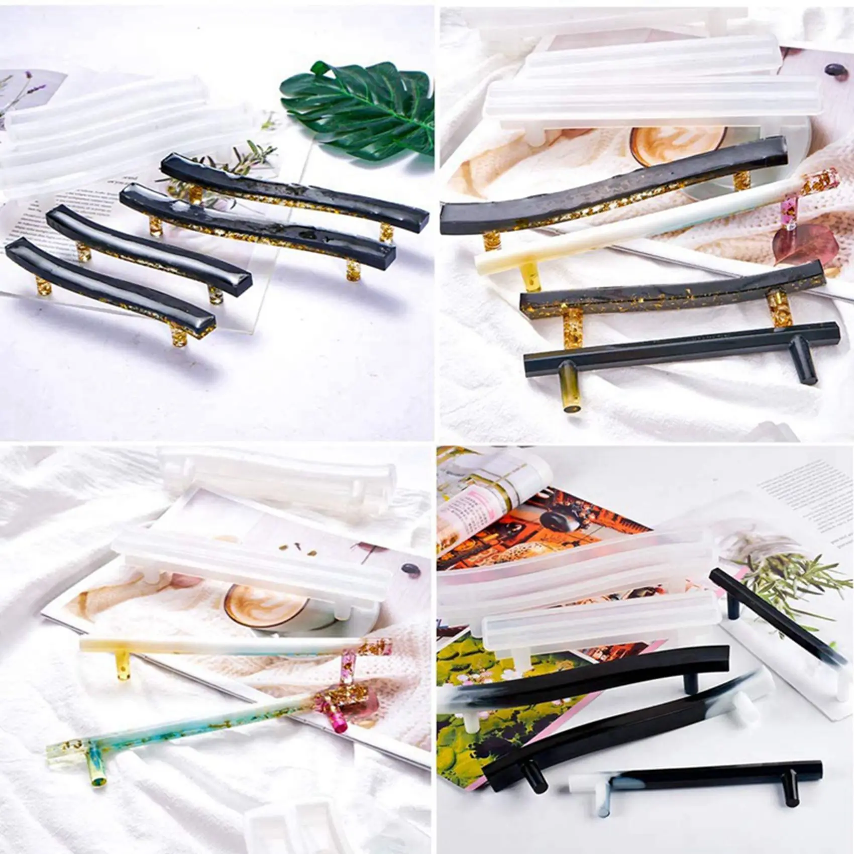 8 Set Tray Handle Resin Mold, Silicone Epoxy Casting Mold For DIY Cabinet Door Handles, Drawer Bar Pulls, Afrt Crafts-N37R