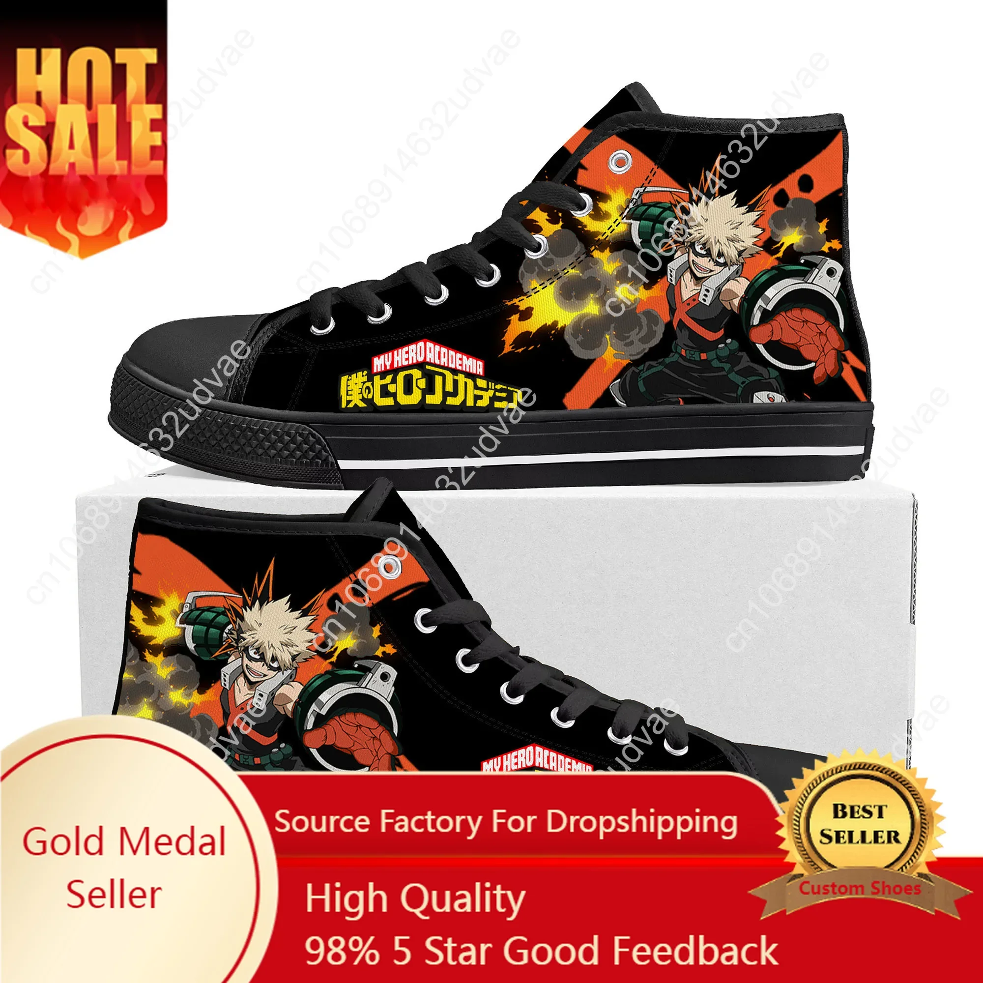 Anime Katsuki Bakugo My Hero Academia High Top Sneakers Mens Womens Teenager Canvas Sneaker Casual Couple Shoes Custom Shoe