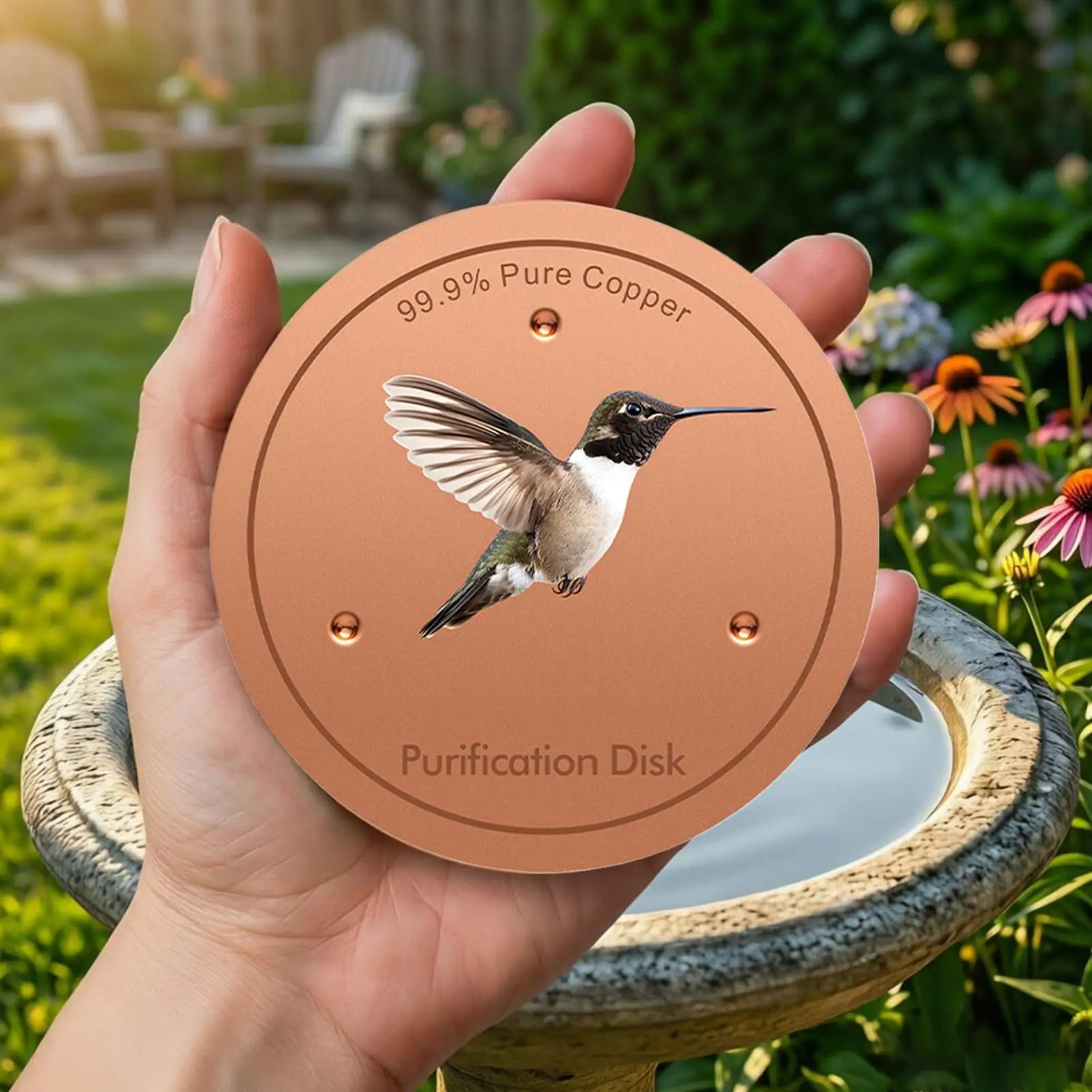 Bird Bath Copper Disk 4 Inch All-Season Decorative Copper Bird Bath Purification Disk For Outdoor Garden Backyard Pond Deck