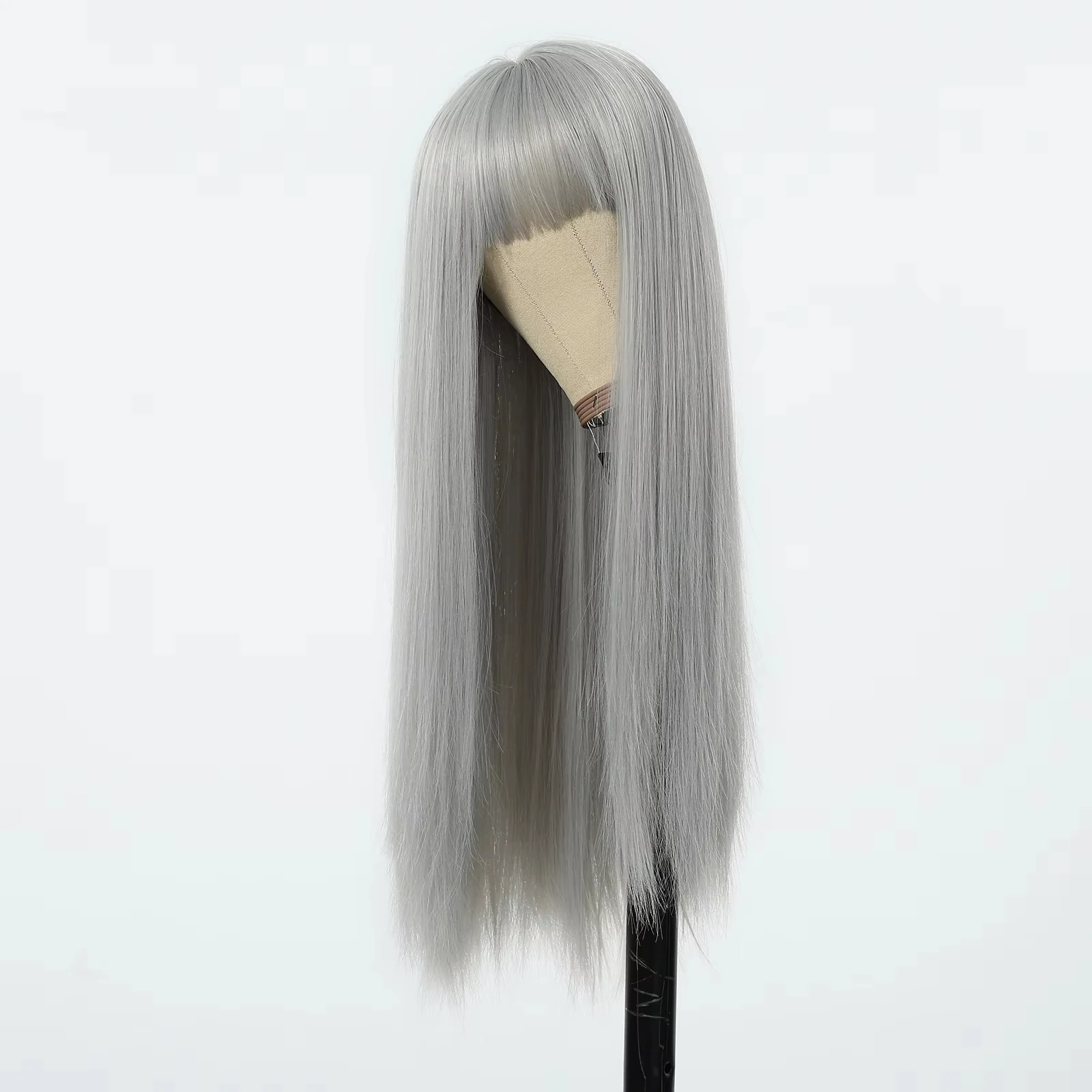 Grey Long Straight Synthetic Wig for Cosplay & Daily Use