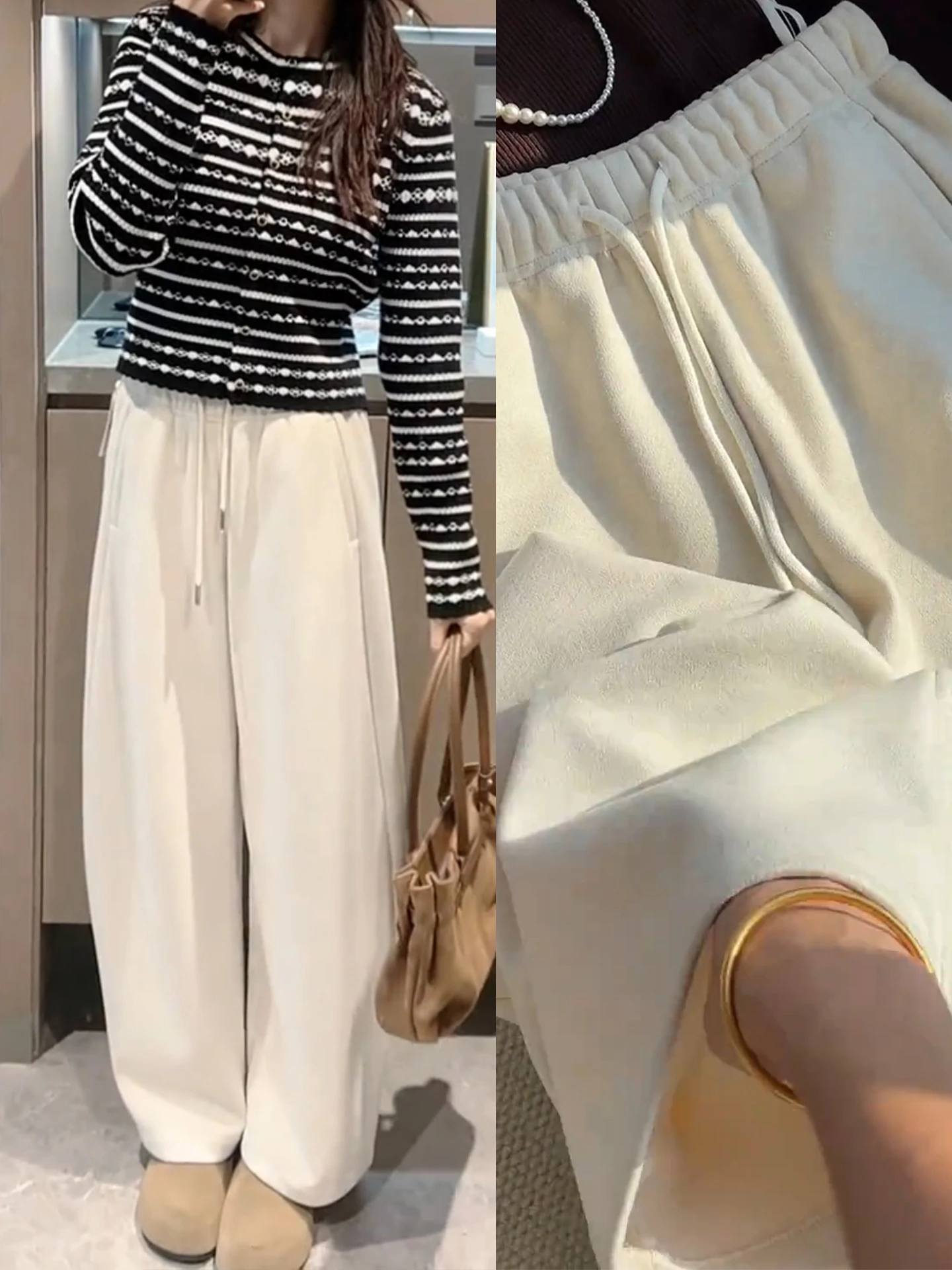 

Женские утепленные шерстяные брюки с высокой талией на флисовой подкладке, повседневные свободные спортивные штаны, осень-зима, новинка