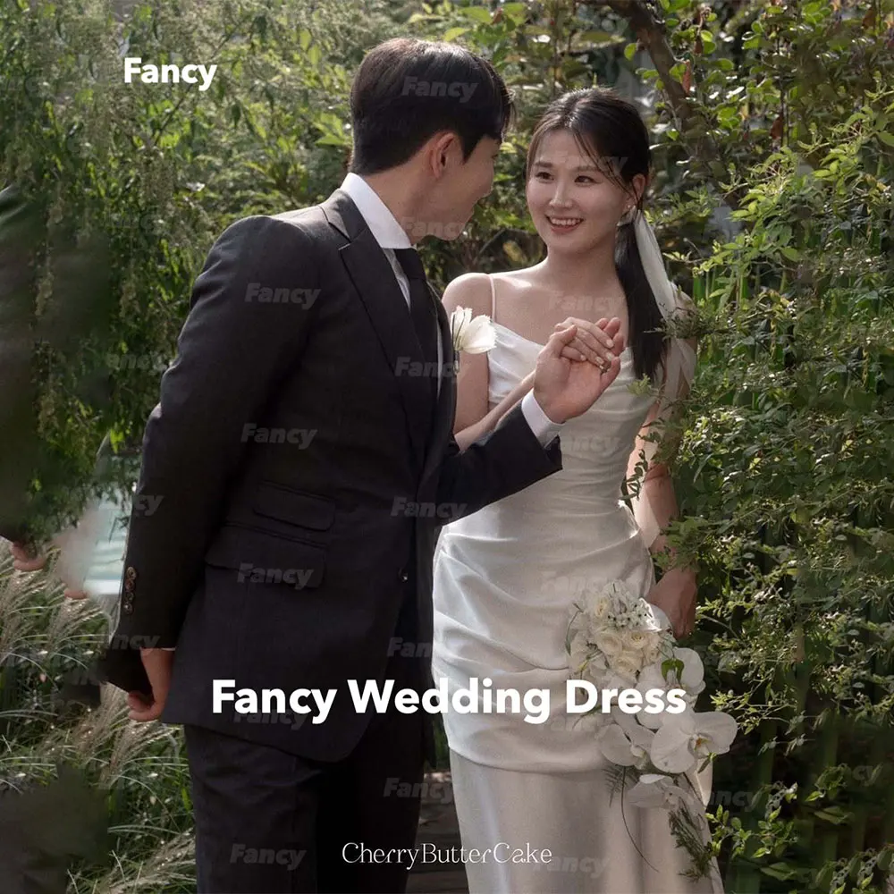 

Fancy Simple High Quality Korea Wedding Dress Photo Shoot Spaghetti Straps Mermaid Bridal Gown Floor Length 웨딩드레스 Customized