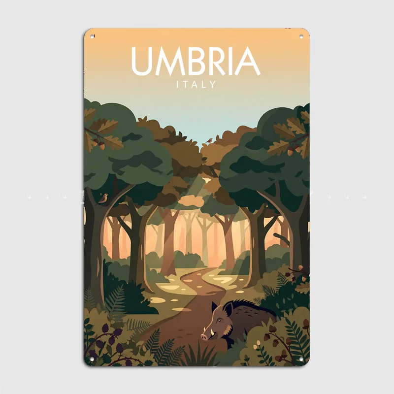 Umbria Italy Forest Travel Poster Metal Posters Living Sign Indoor Outdoor Room Decoration Home Bar Decor Wall Decor