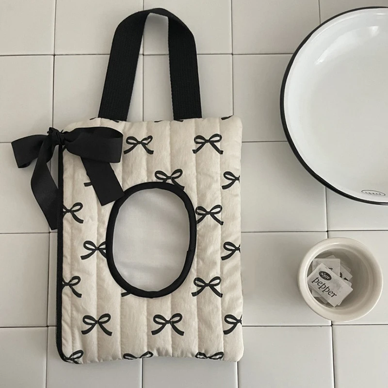

Bow Print Flip Cover Tissue Box Wet Wipes Case Car Hanging Bag Portable Paper Holder Napkin Storage Case Home Decor