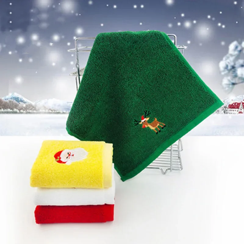 New Year Towel Classic Solid Xmas Tree/Snowman/Santa Claus Embroidery Bath Towel 45x32cm Christmas Hand Towels Set